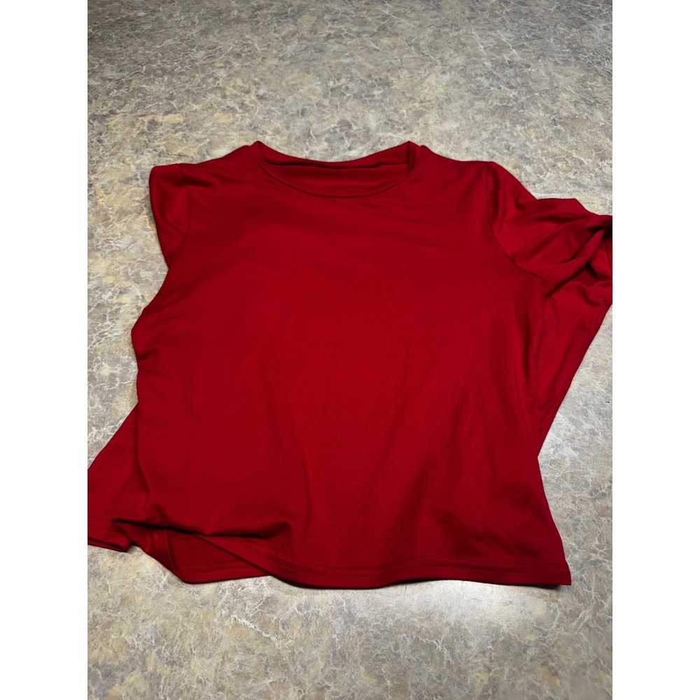 Womens Activewear Long Sleeve Crew Neck Performance Top Red Solid Athletic Tee
